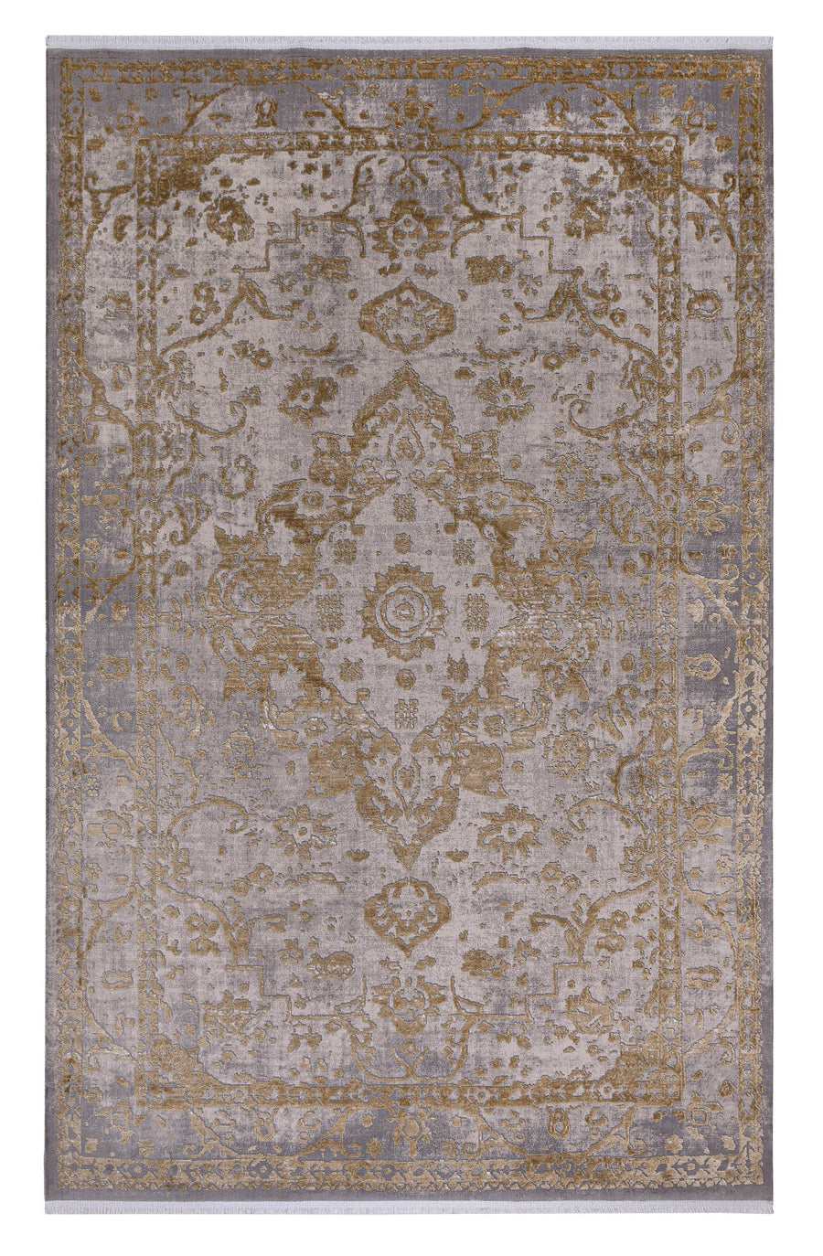 Gold & Grey Distressed Medallion Area Rug | Biblos 9309