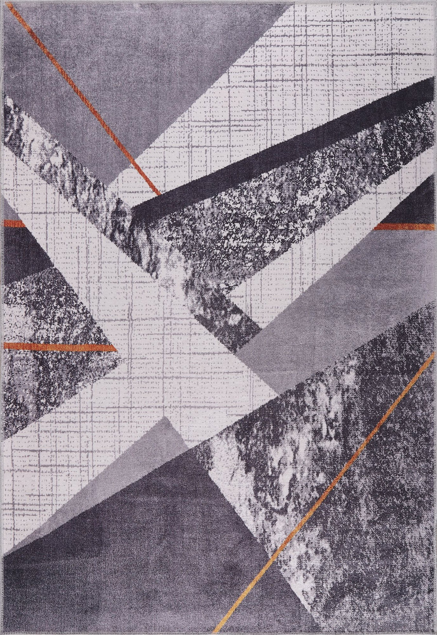 Grey Abstract Geometric Washable Rug | NL1005
