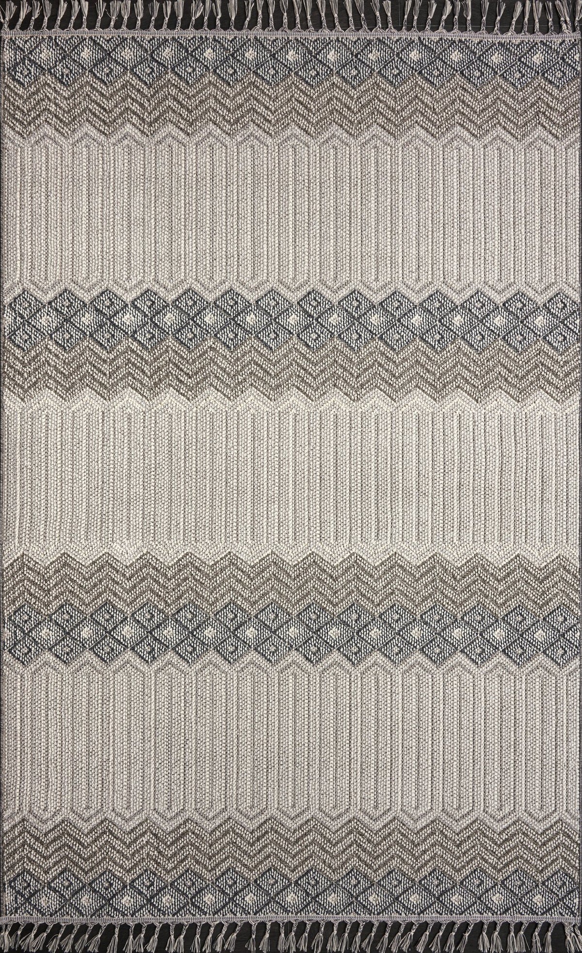 Grey & Ivory Banded Indoor Outdoor Rug 9965 top view