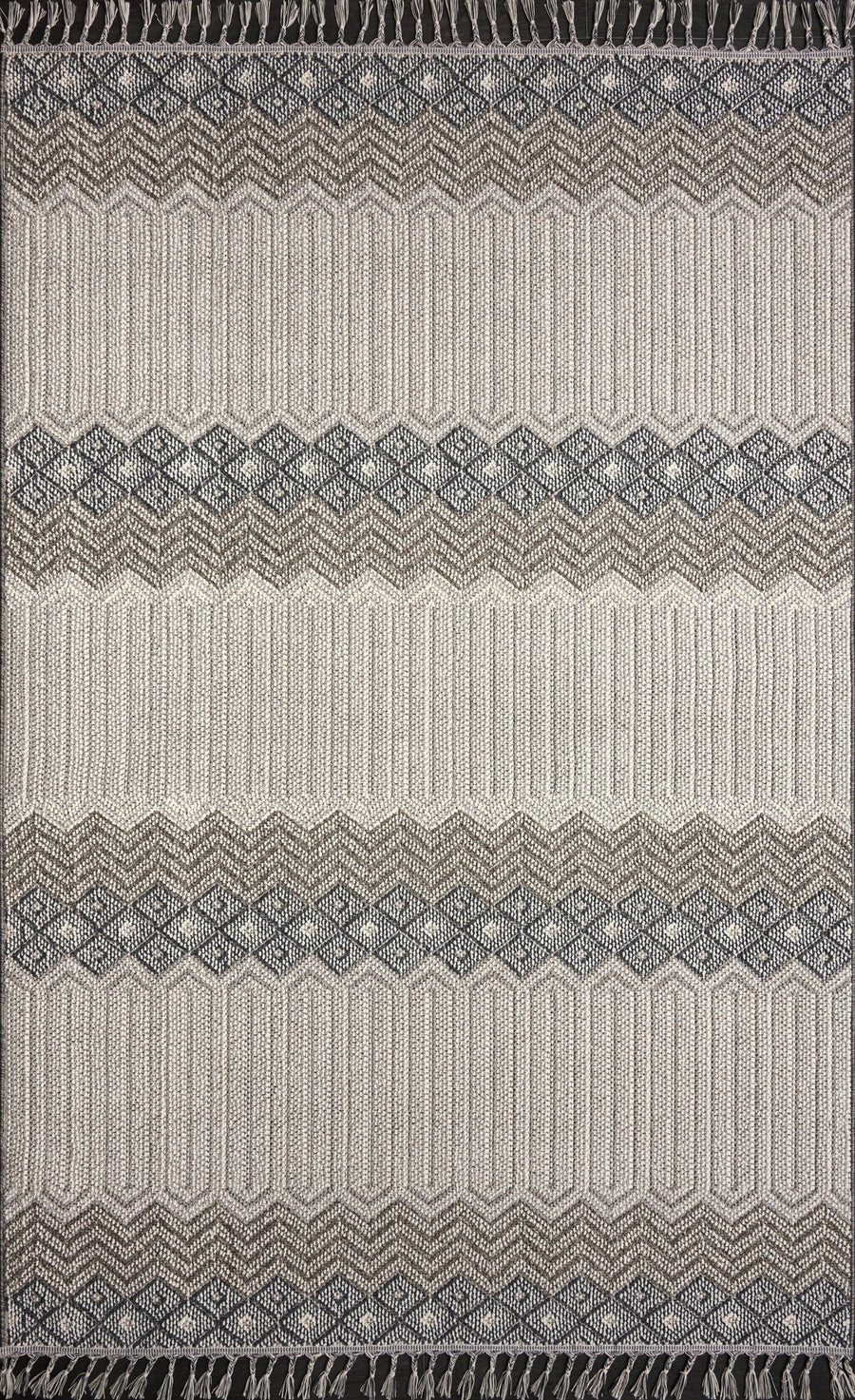 Grey & Ivory Banded Indoor Outdoor Rug | Natura 9965
