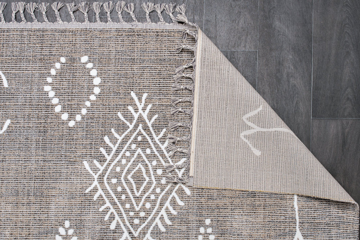 Grey & Ivory Moroccan Diamond Area Rug pile close-up