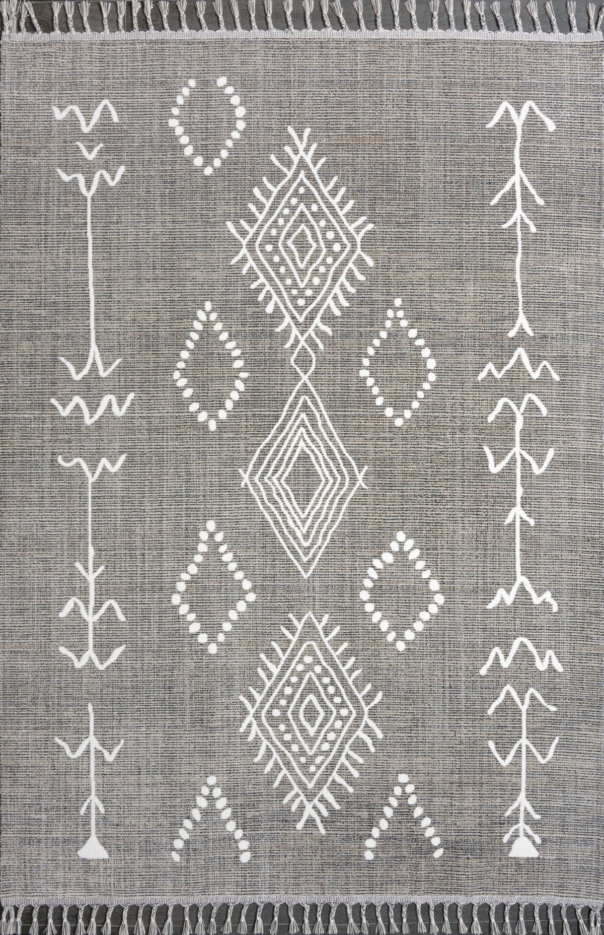 Grey & Ivory Moroccan Diamond Area Rug 9961 top view
