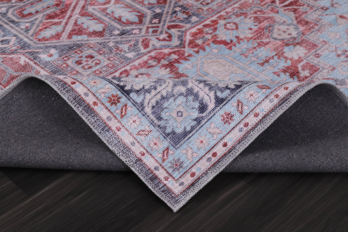 Grey & Red Heriz Medallion Washable Rug pile close-up
