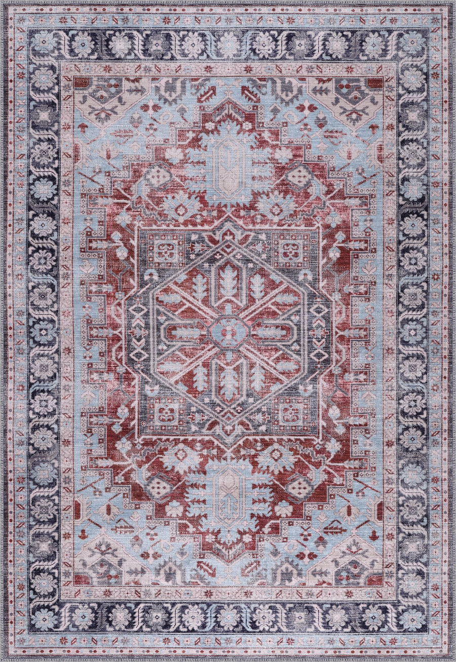 Grey & Red Heriz Medallion Washable Rug | K1