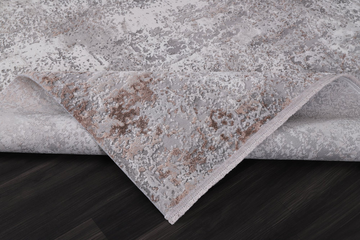 Grey & Terracotta Distressed Abstract Area Rug pile close-up