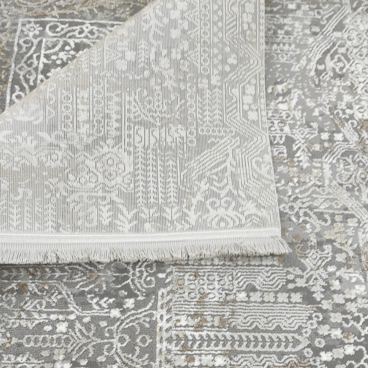 Grey Distressed Abstract Area Rug pile close-up