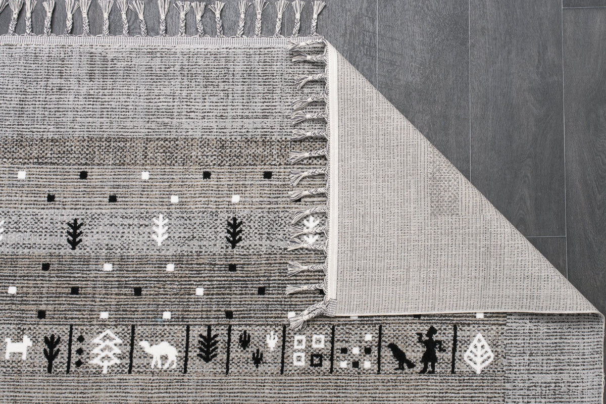 Grey Tribal Gabbeh Area Rug pile close-up