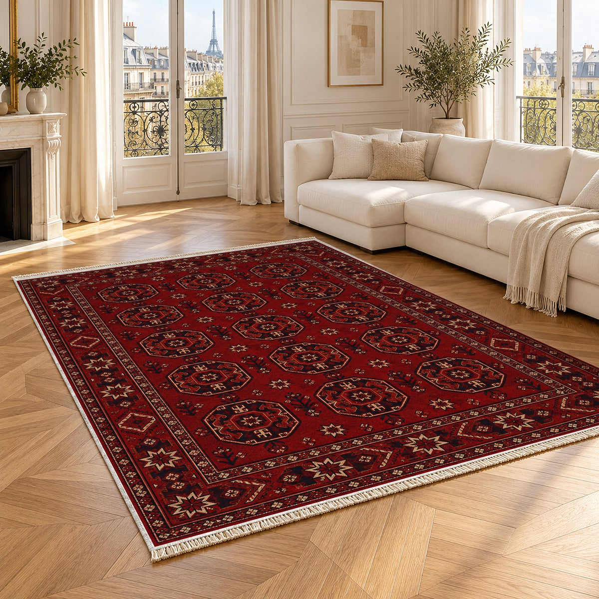 Gul Ruby washable rug angled room view