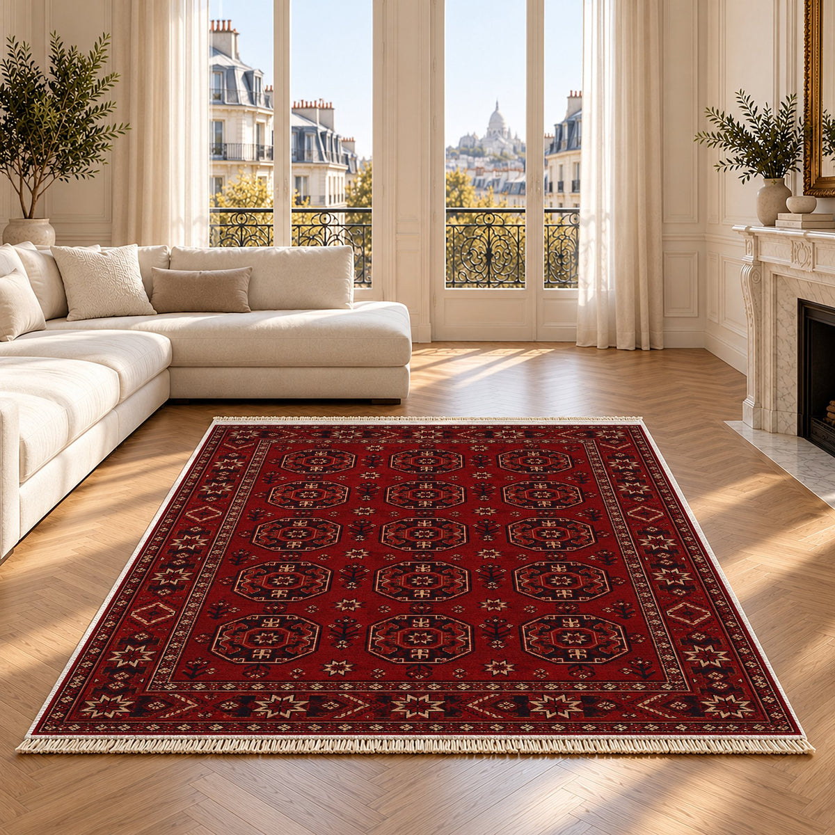 Gul Ruby washable rug on an oak floor