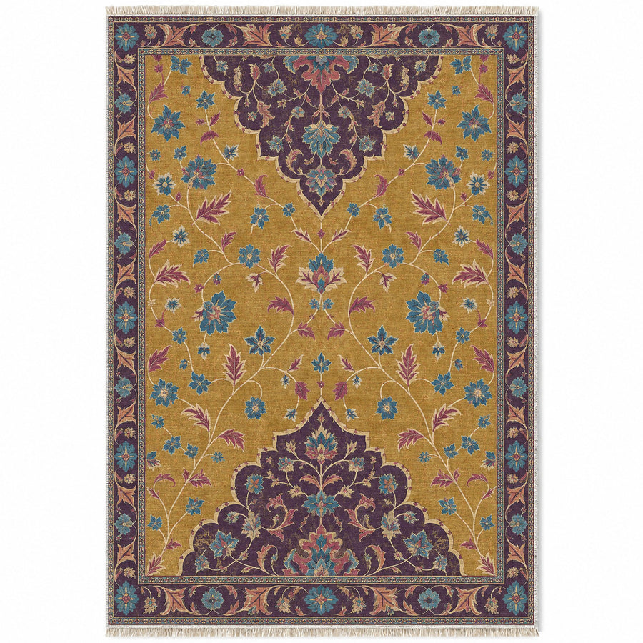 Half Medallion Horizon Golden, Plum & Azure Distressed Washable Rug
