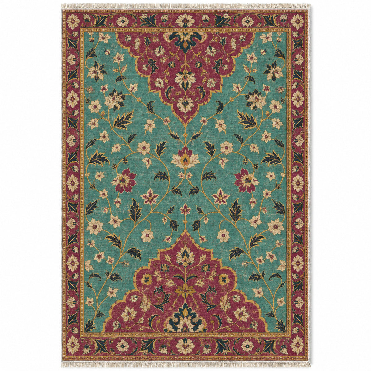 Half Medallion Horizon Lagoon & Berry washable rug top view