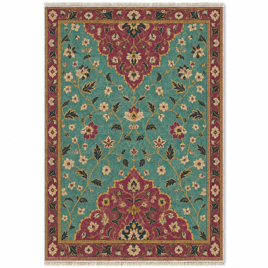 Half Medallion Horizon Lagoon & Berry Distressed Washable Rug