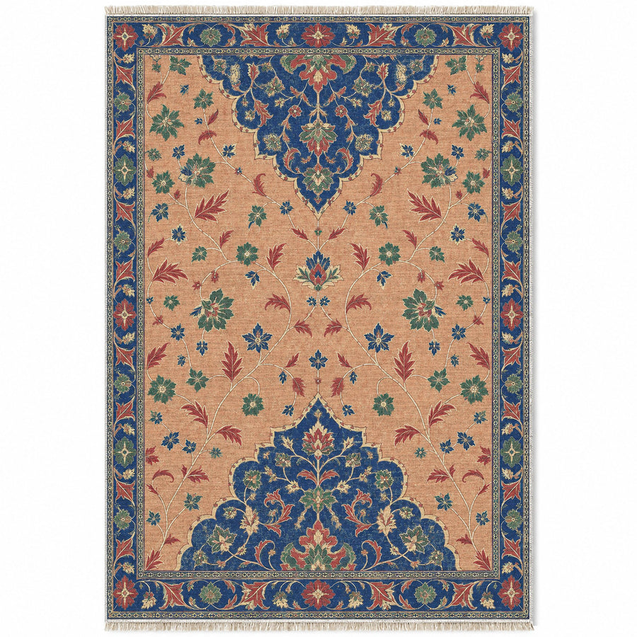 Half Medallion Horizon Peach, Cobalt & Jade Distressed Washable Rug