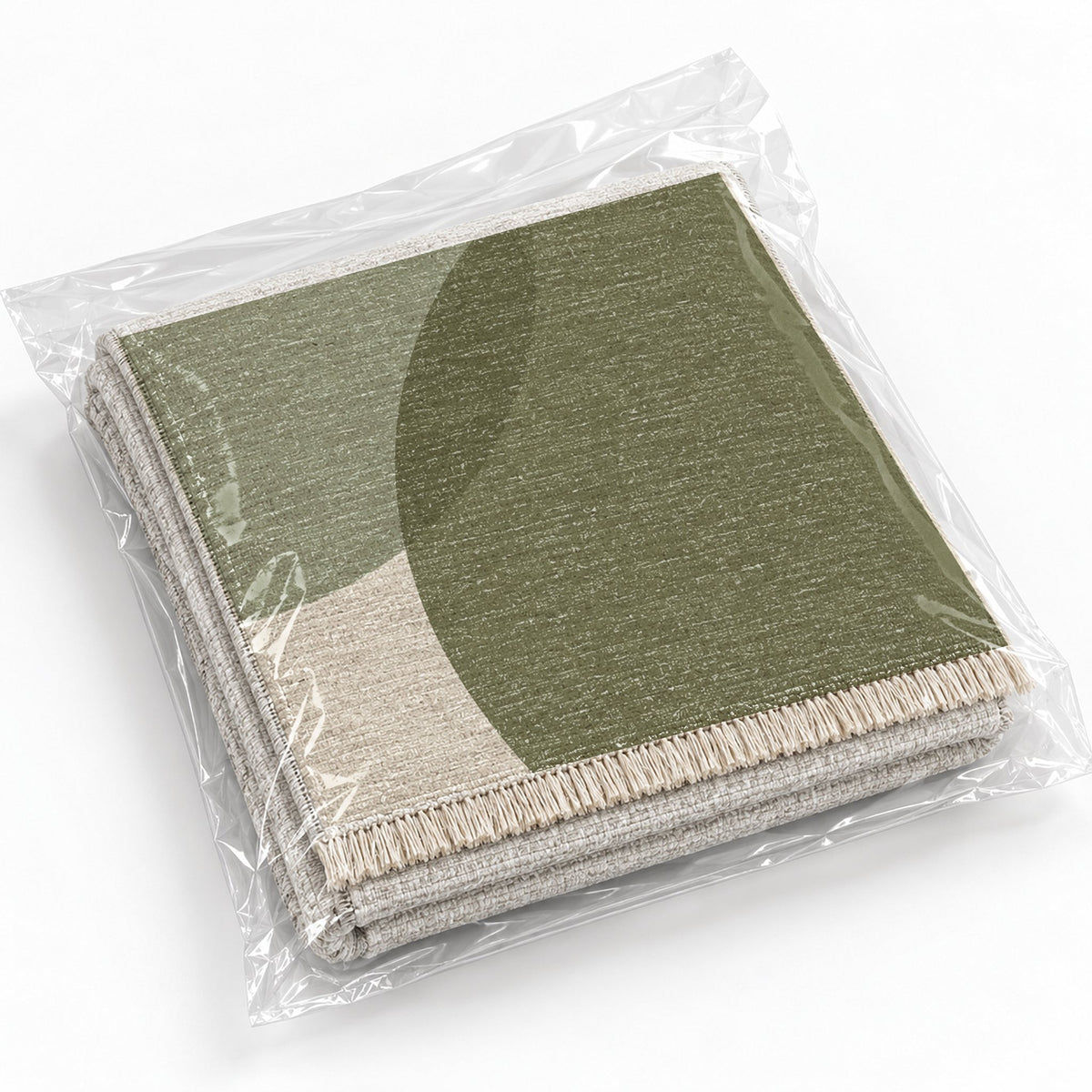 Half Moon Ivory & Sage washable rug rolled and packaged