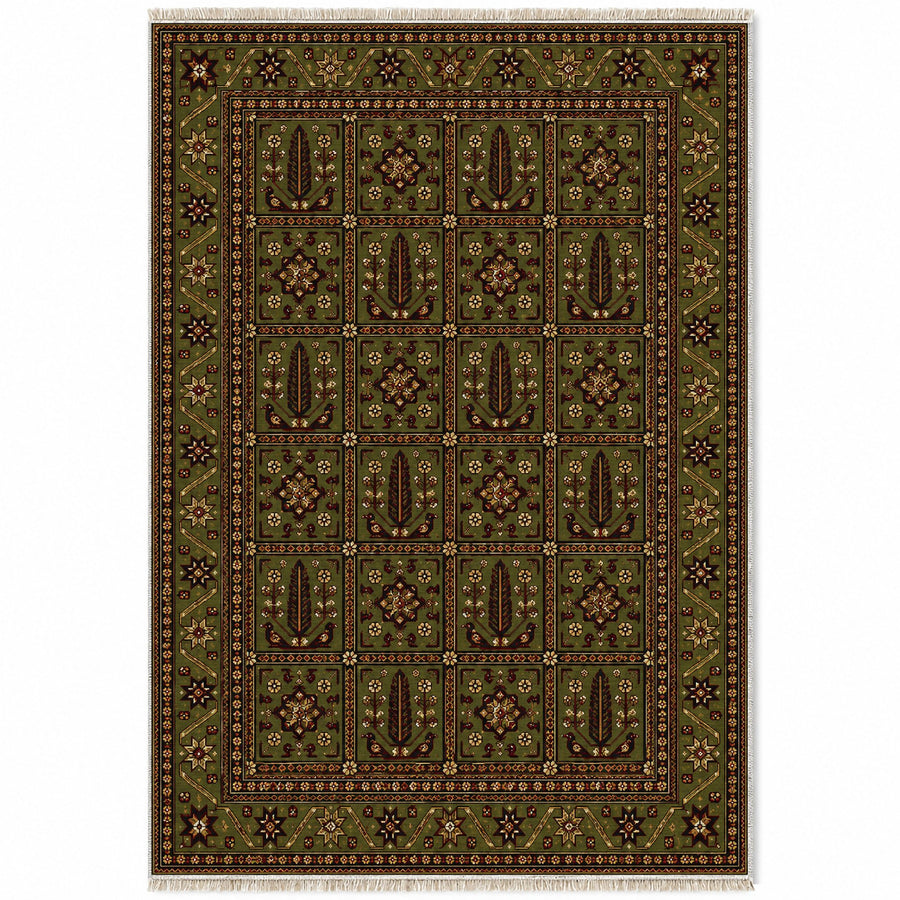 Herat Garden Olive Green Afghan Washable Rug