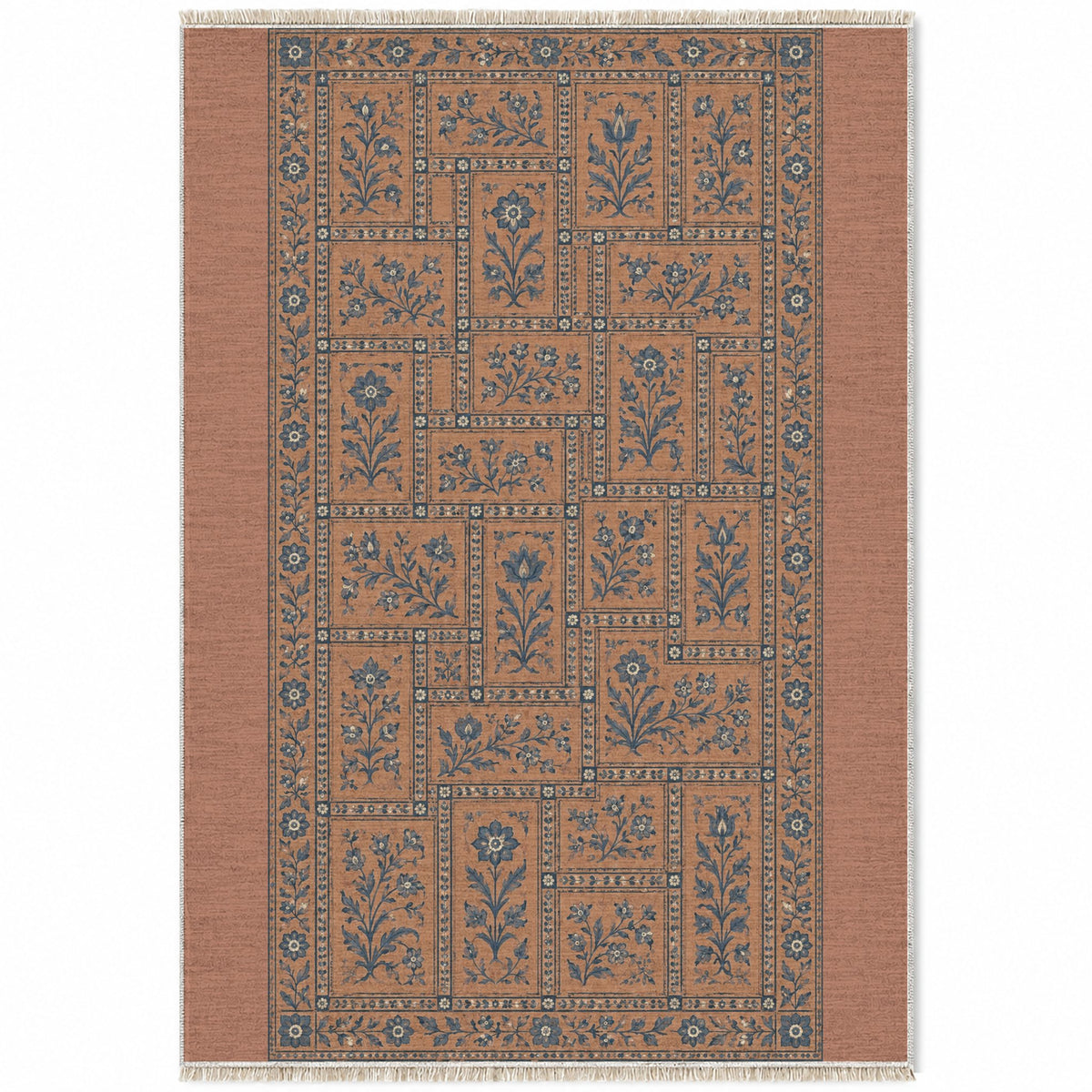 Heritage Tiles Clay & Denim washable rug top view