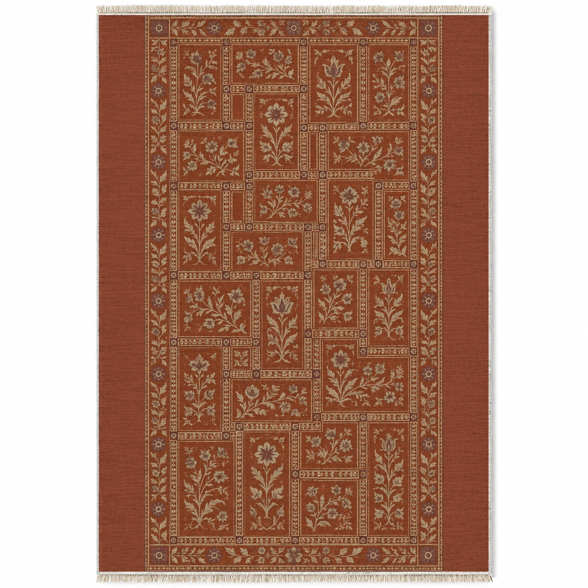 Heritage Tiles Rust & Sand washable rug top view