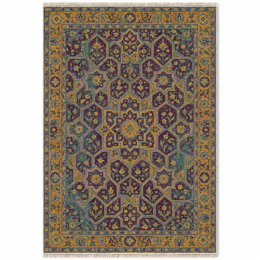Honeycomb Vault Burgundy & Teal Moorish Washable Rug