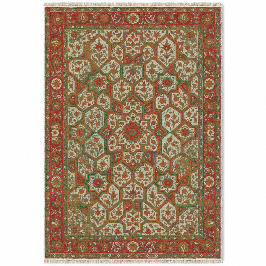 Honeycomb Vault Emerald & Terracotta Moorish Washable Rug