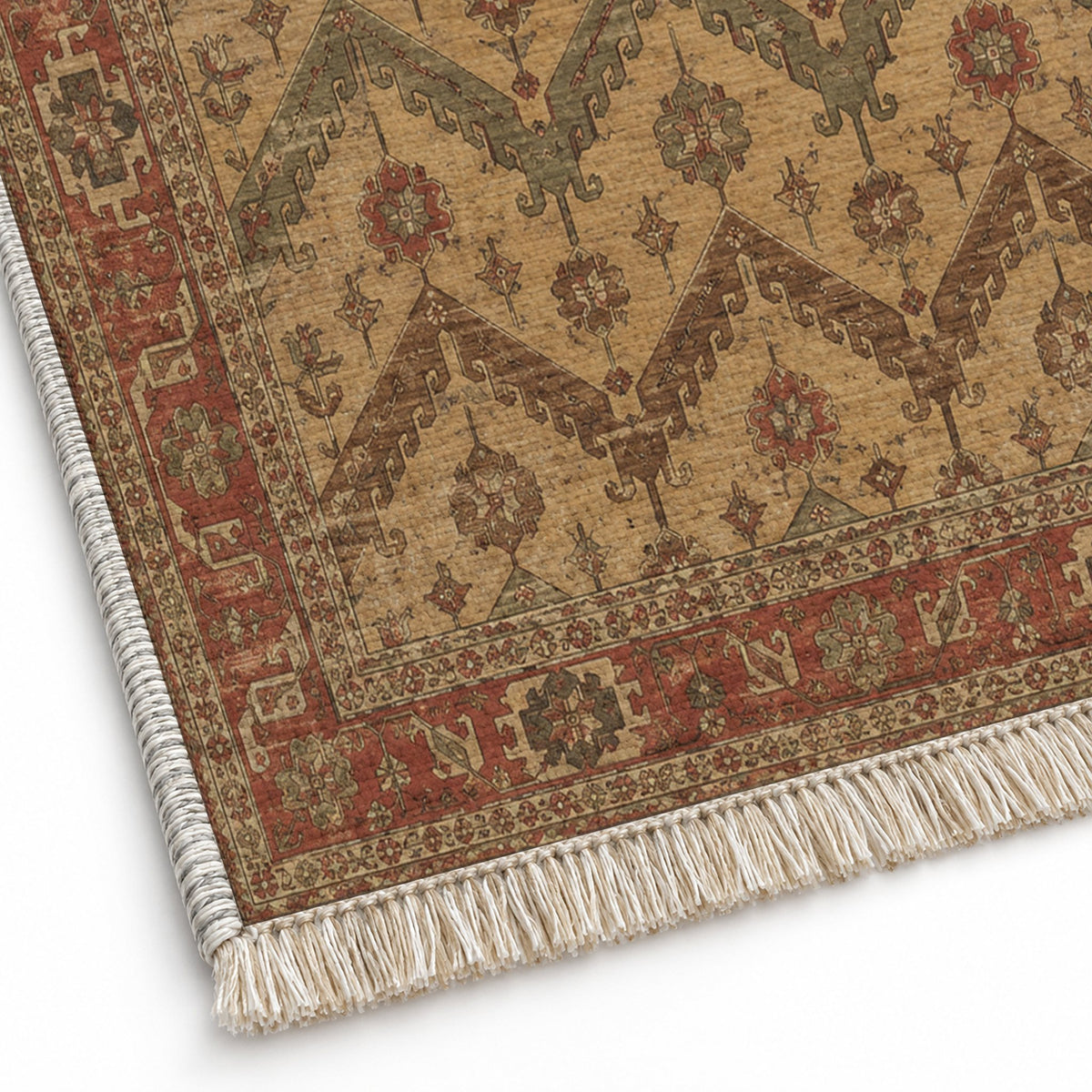 Hooked Chevron Brown & Beige washable rug close-up of the printed chenille