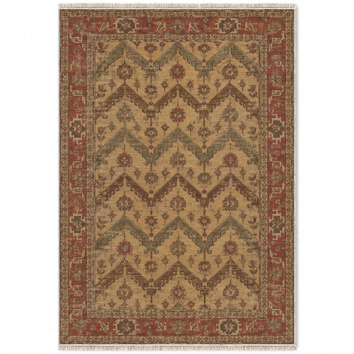 Hooked Chevron Brown & Beige washable rug top view