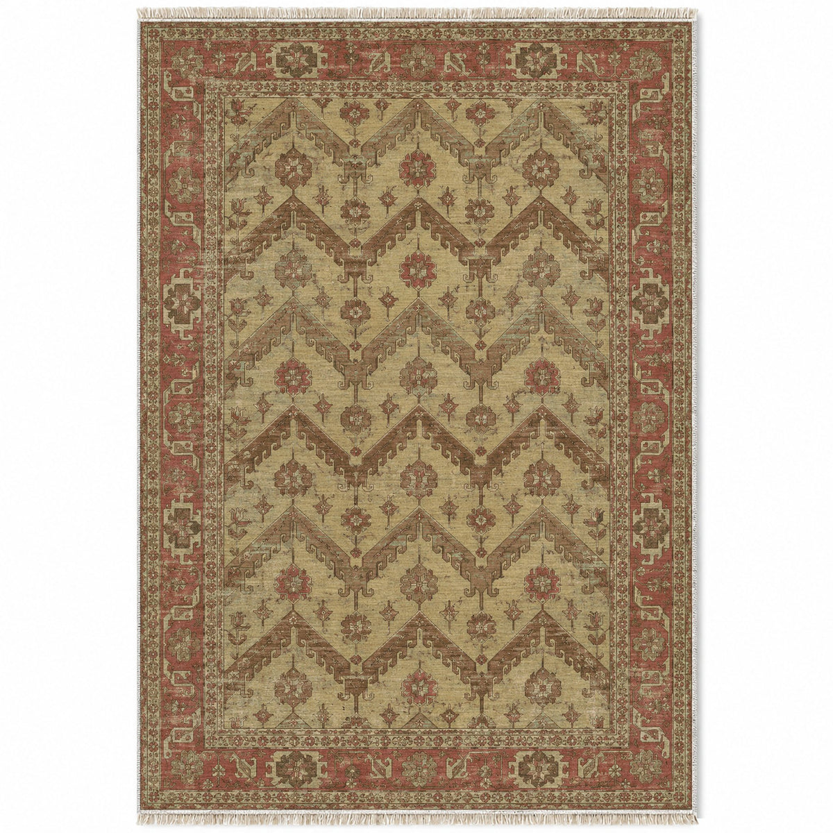 Hooked Chevron Clay & Sage washable rug top view