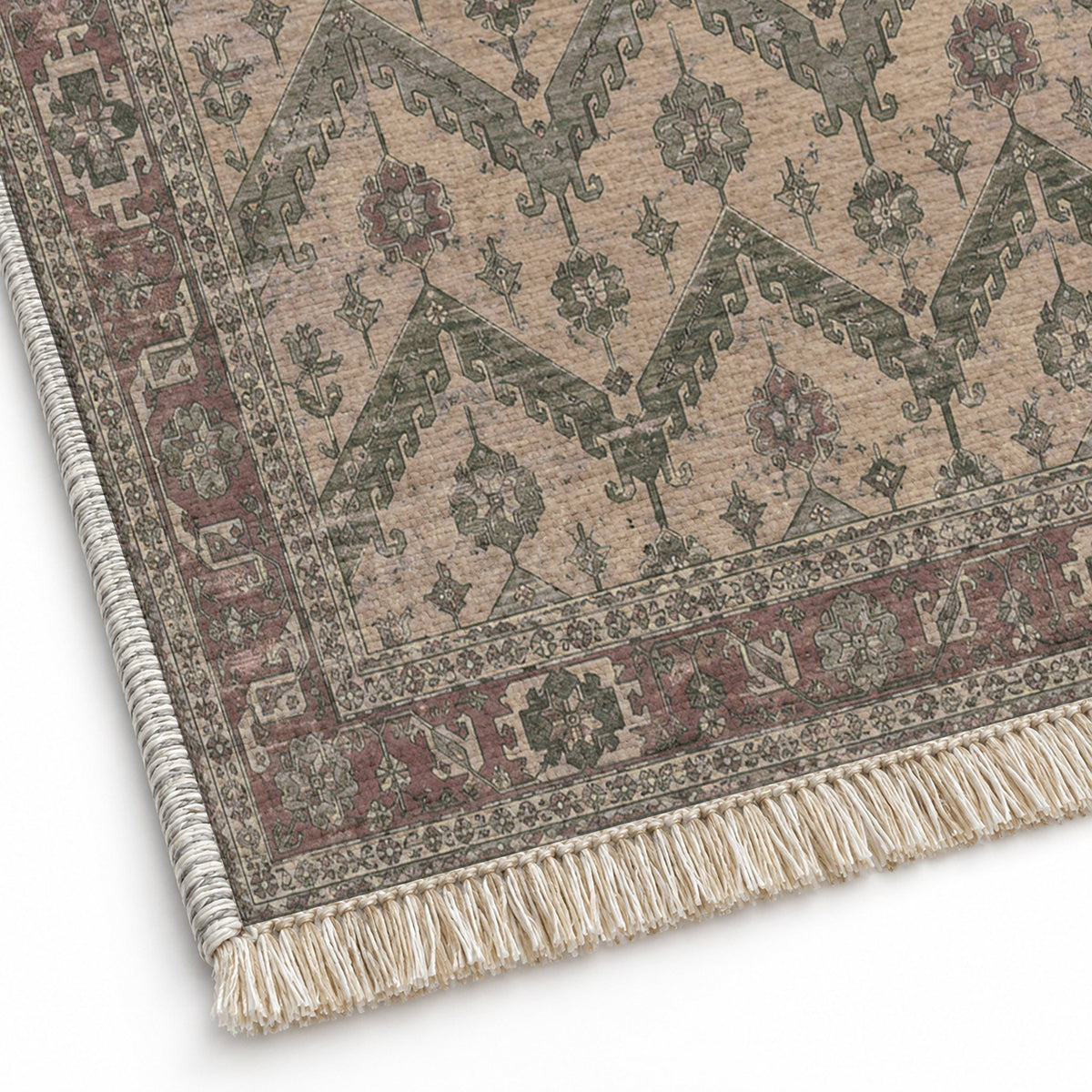 Hooked Chevron Graphite & Linen washable rug close-up of the printed chenille