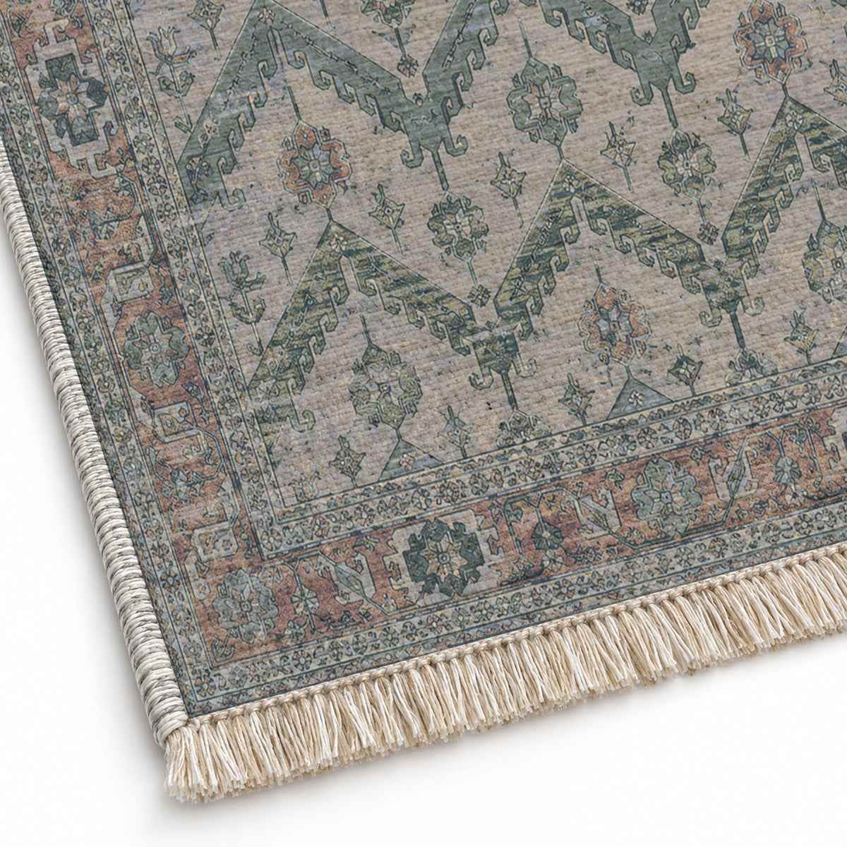 Hooked Chevron Mineral Blue washable rug close-up of the printed chenille