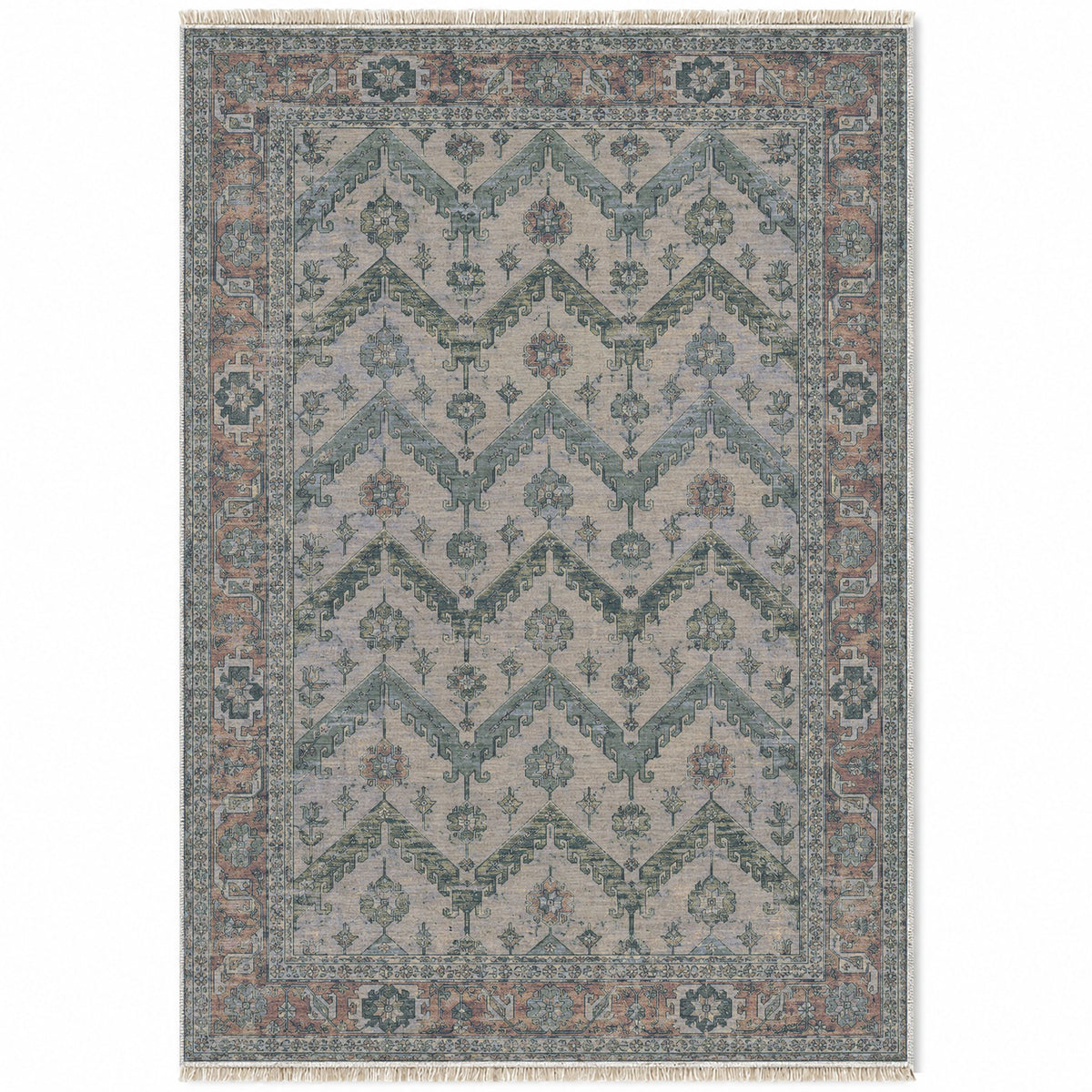 Hooked Chevron Mineral Blue washable rug top view