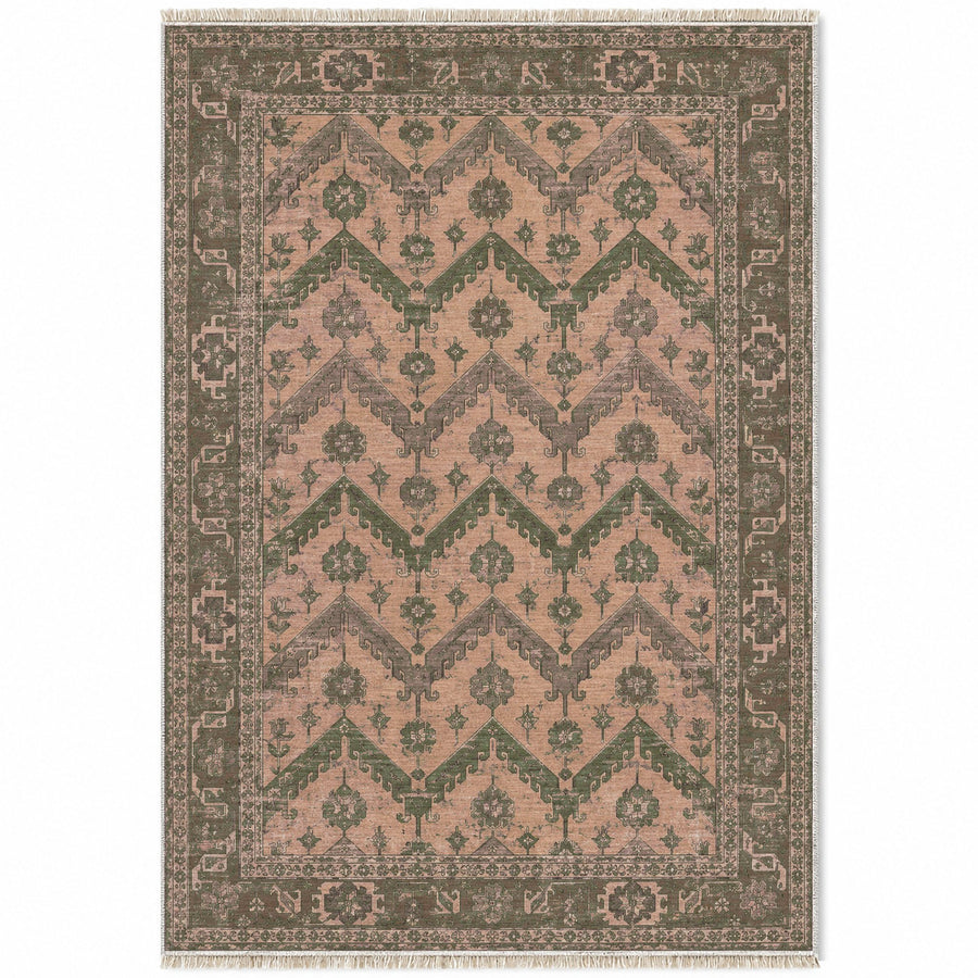 Hooked Chevron Rose & Olive Seljuk Washable Rug