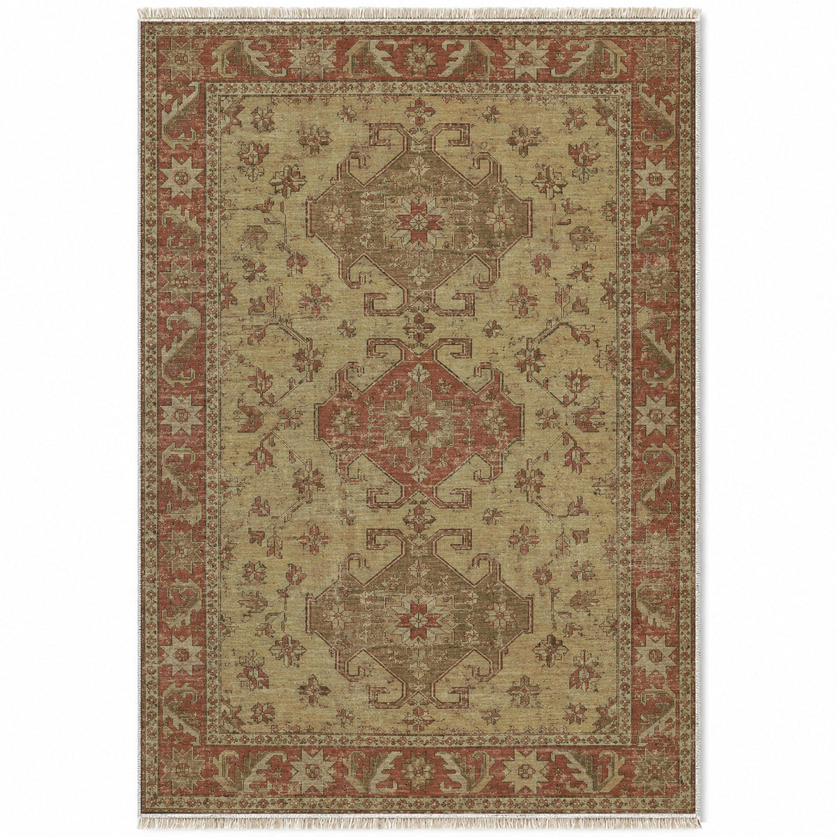 Hooked Shield Clay & Sage washable rug top view