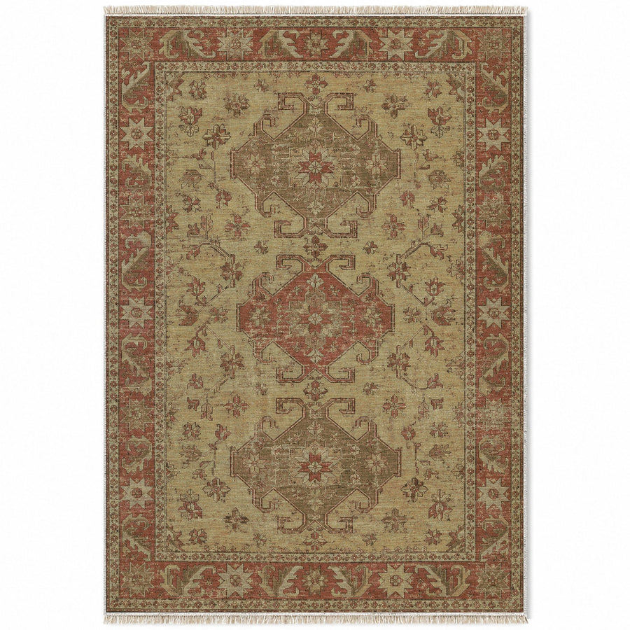 Hooked Shield Clay & Sage Caucasian Washable Rug