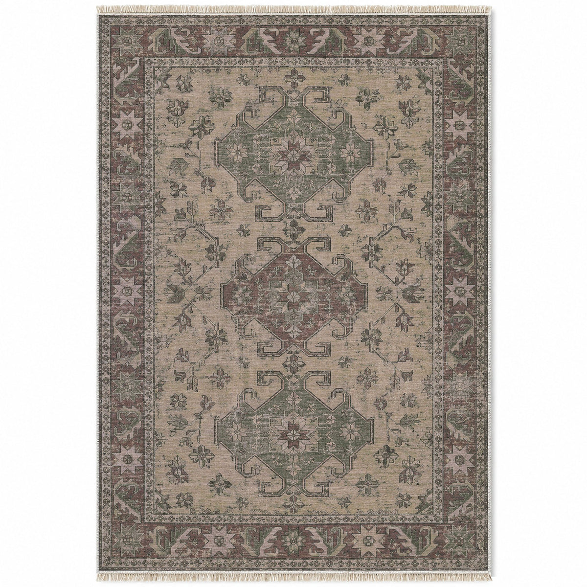 Hooked Shield Graphite & Linen washable rug top view