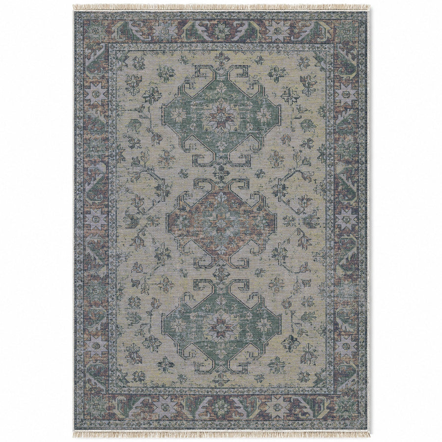 Hooked Shield Mineral Blue Caucasian Washable Rug