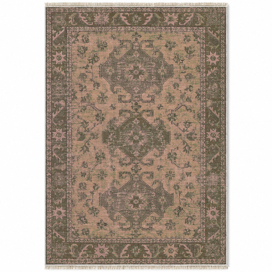 Hooked Shield Rose & Olive Caucasian Washable Rug