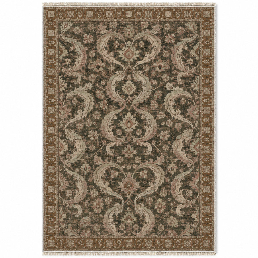 Horn Scroll Clay & Sage Caucasian Washable Rug