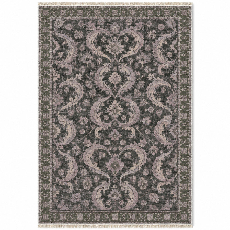 Horn Scroll Graphite & Linen Caucasian Washable Rug