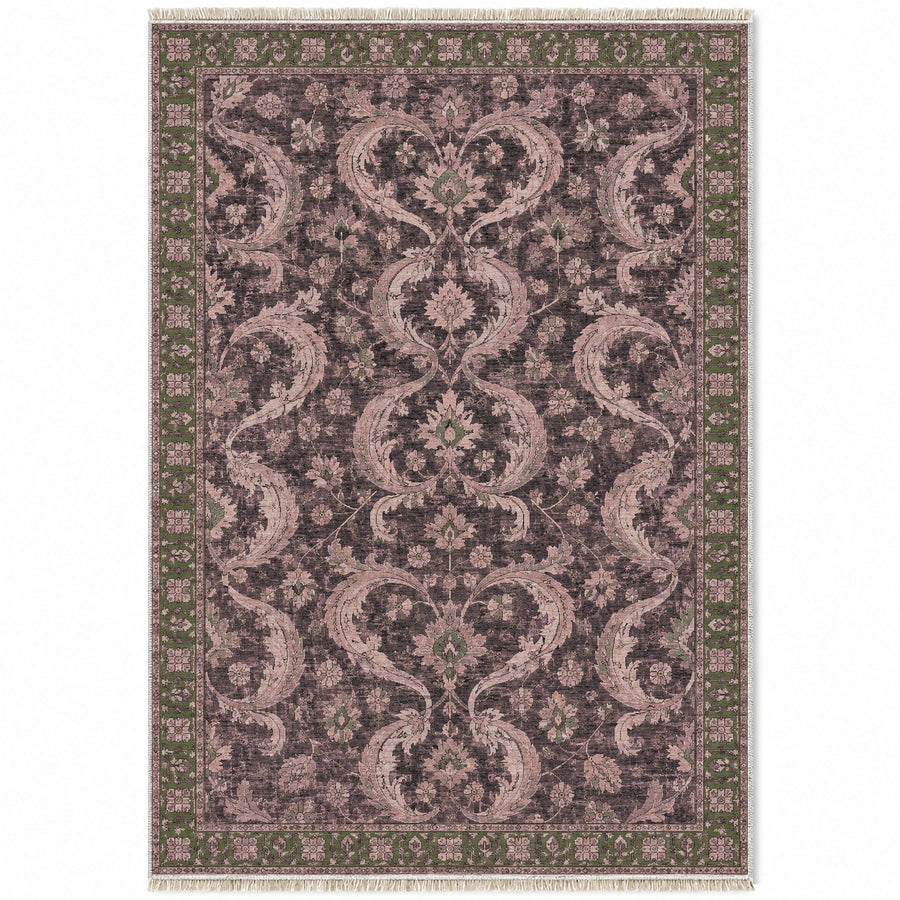 Horn Scroll Rose & Olive Caucasian Washable Rug
