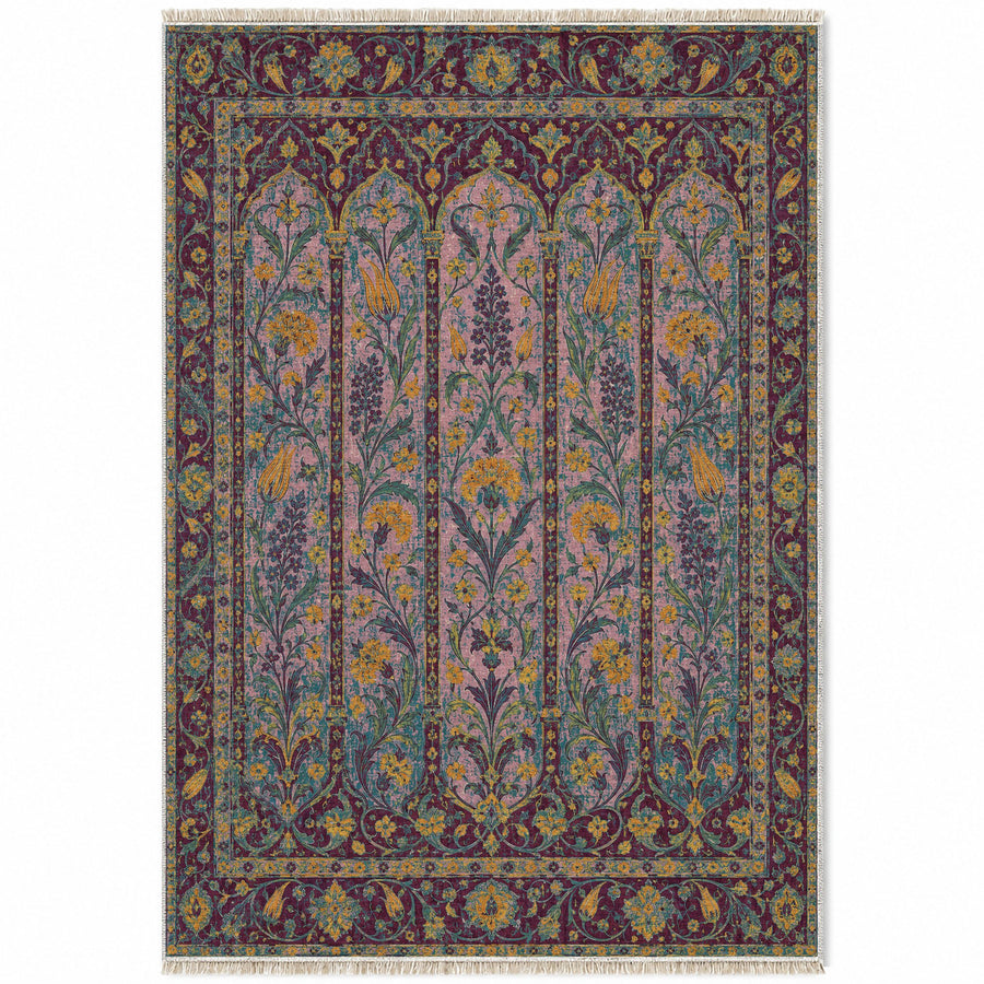 Hyacinth Arcades Burgundy & Teal Ottoman Washable Rug