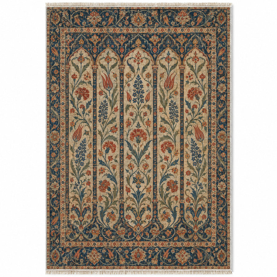 Hyacinth Arcades Indigo & Rust Ottoman Washable Rug