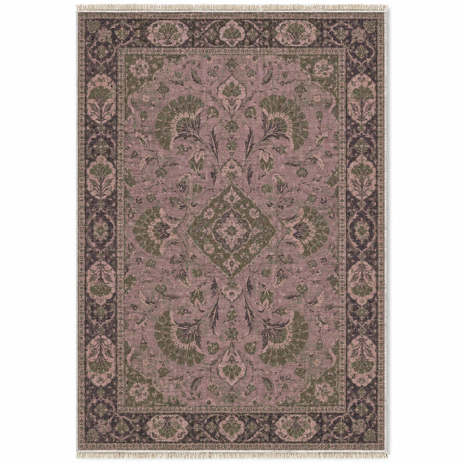 Imperial Carnation Rose & Olive Ottoman Washable Rug