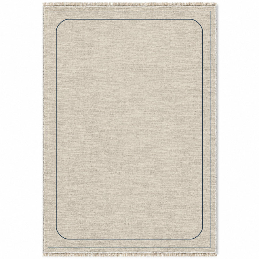 Inset Arch Frame Ivory & Dusty Blue Bordered Washable Rug