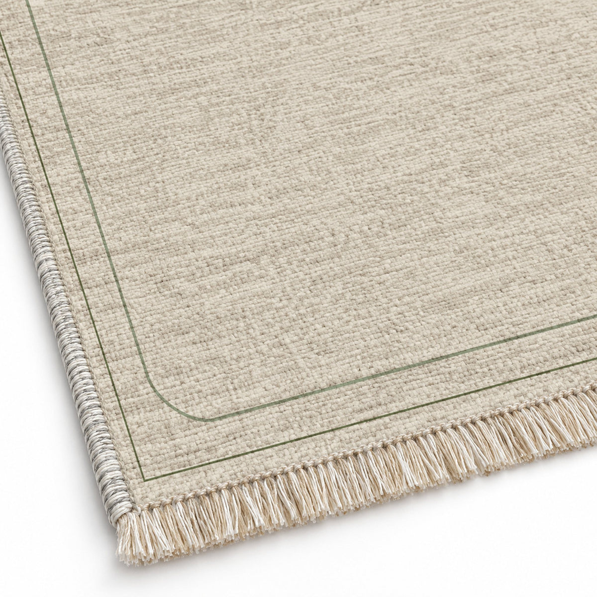 Inset Arch Frame Ivory & Olive washable rug close-up of the printed chenille