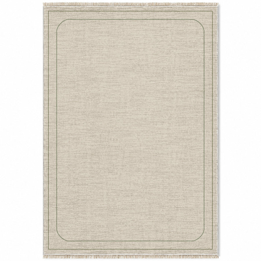 Inset Arch Frame Ivory & Olive Bordered Washable Rug