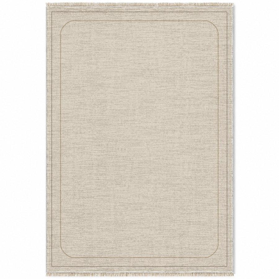 Inset Arch Frame Ivory & Taupe Bordered Washable Rug