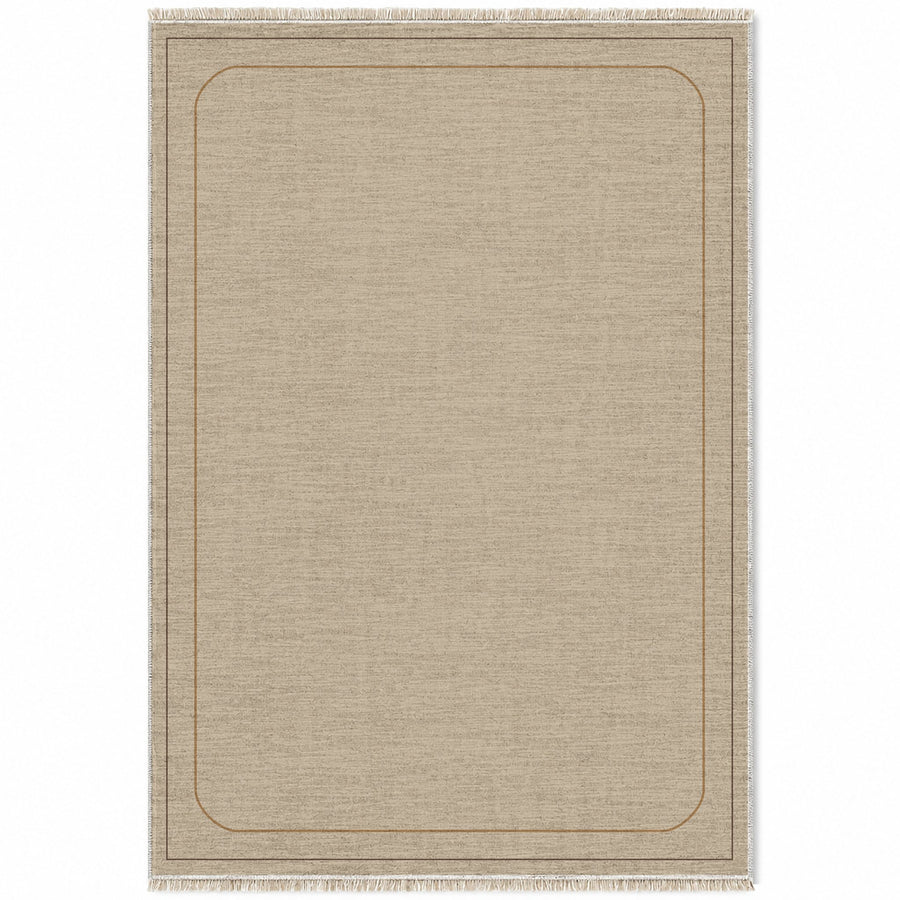 Inset Arch Frame Oat & Cocoa Bordered Washable Rug