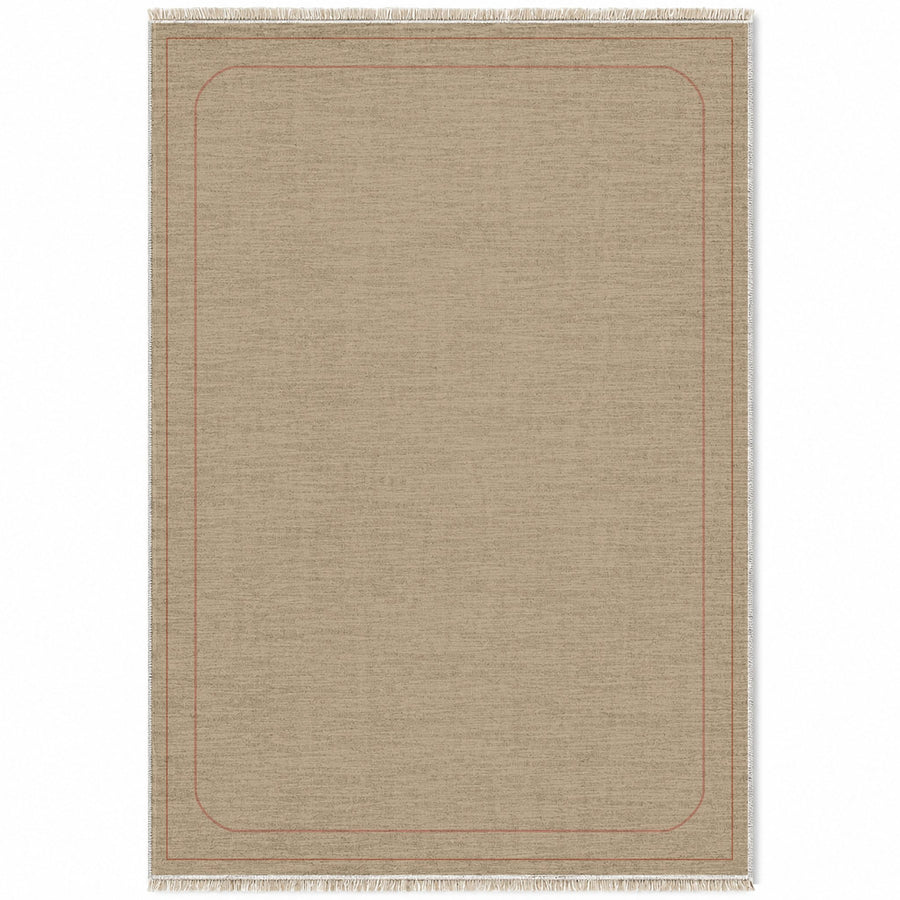 Inset Arch Frame Sand & Terracotta Bordered Washable Rug