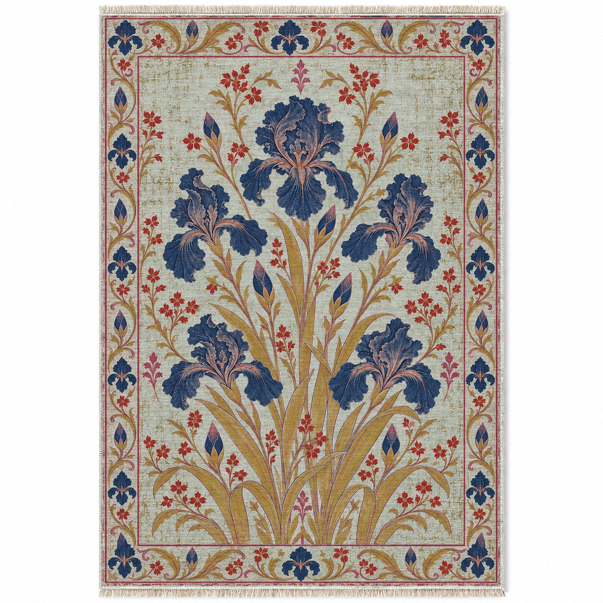 Iris Fan Glacier, Ink & Vermilion washable rug top view