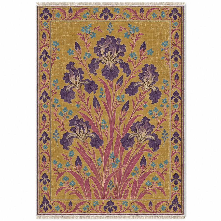 Iris Fan Golden, Plum & Azure Distressed Washable Rug