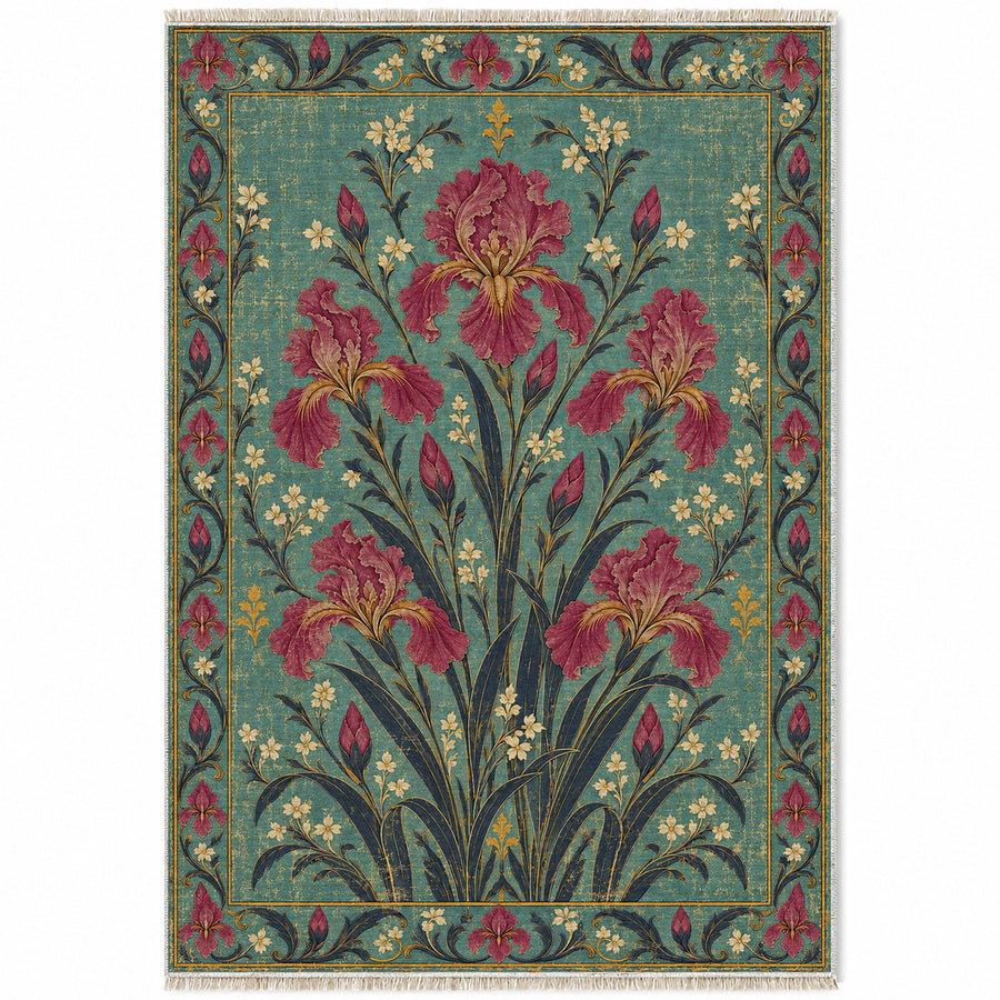 Iris Fan Lagoon & Berry Distressed Washable Rug